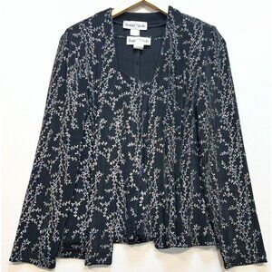 Ronni Nicole Women's Velvet Tank Top W/ Open Front Jacket Size M Black Floral